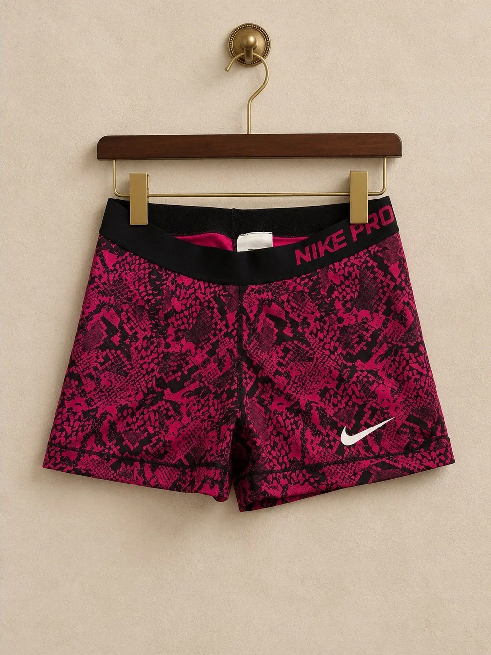 Nike Pro Women's Fuchsia Snake-Print Athletic Shorts